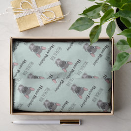 Papel De Seda Cute gray happy birthday custom name pug dog blue