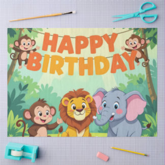 Papel De Seda Cute Happy Birthday safari theme