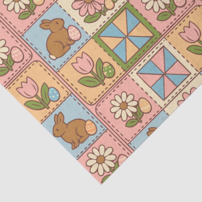 Papel De Seda Cute Happy Easter Bunny Quilt Pattern  (Detalle)