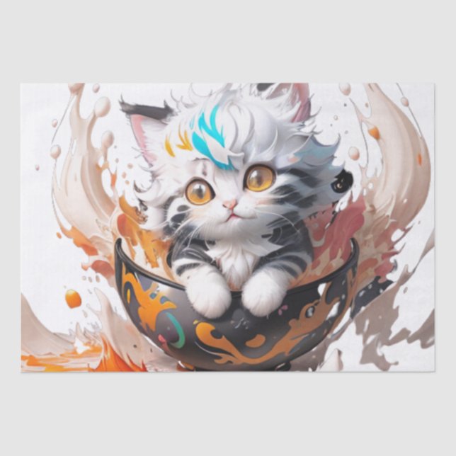 Papel De Seda Cute happy fluffy kitten in a ball (Anverso)