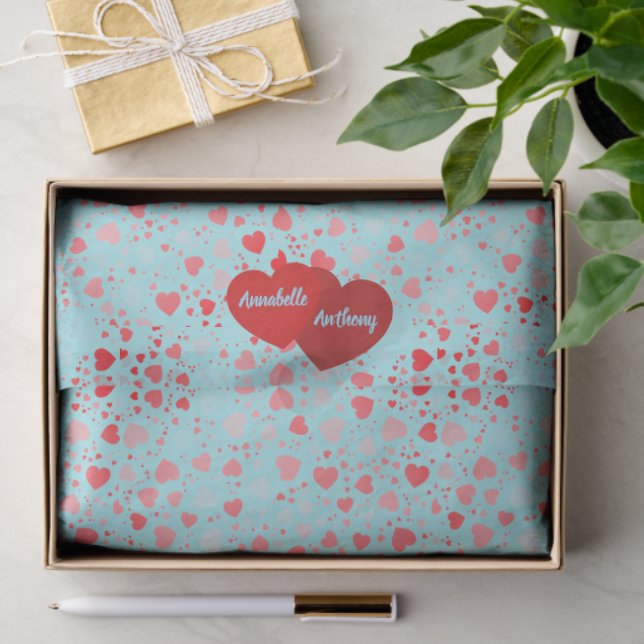 Papel De Seda Cute Heart Pattern Aqua & Pink Red Name (Regalo )