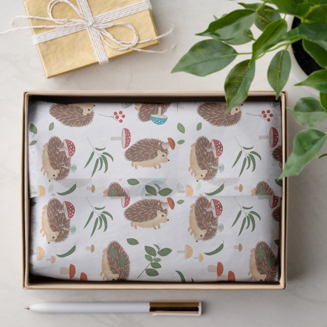Papel De Seda Cute Hedgehog Mushrooms Woodland Forest Animal (Regalo )