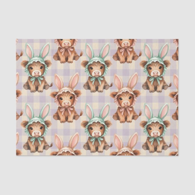 Papel De Seda Cute Highland Cow Easter Bunny Bonnets in Pastel (Anverso)