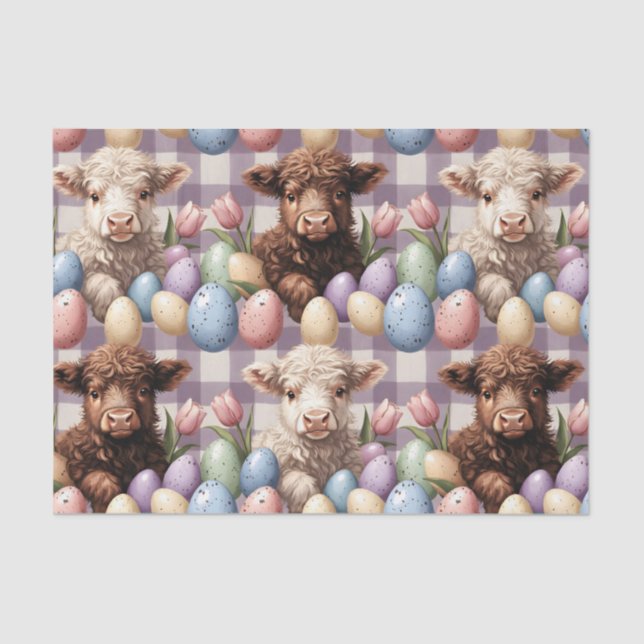 Papel De Seda Cute Highland Cow Easter Cream Pastel (Anverso)