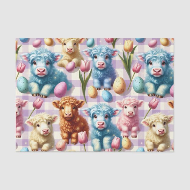 Papel De Seda Cute Highland Cow Easter Pastel Eggs (Anverso)