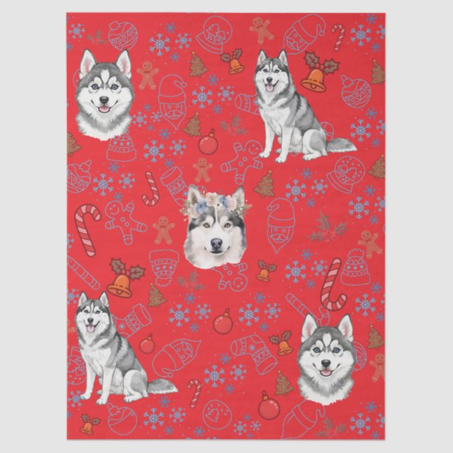 Papel De Seda Cute Husky Dog Christmas Winter Seamless Pattern  (Anverso)