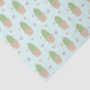 Papel De Seda Cute Kawaii Cactus and Hearts Pattern