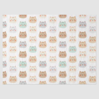 Papel De Seda Cute Kawaii Cats Hand-Drawn Illustrations Pastel 