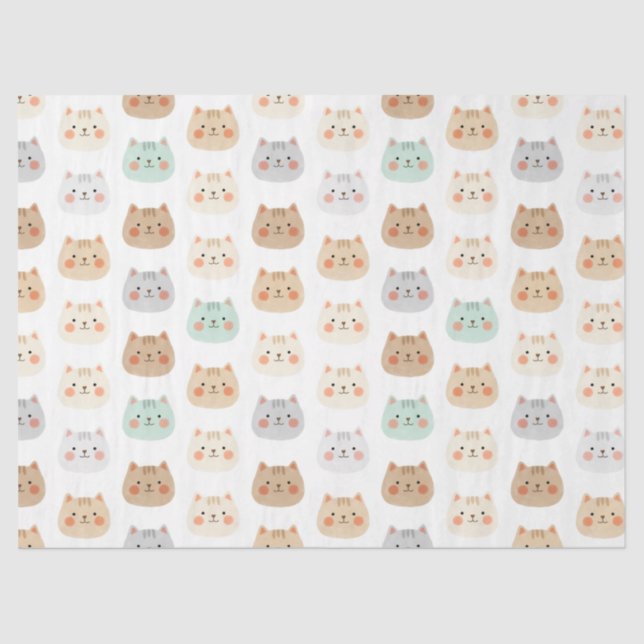 Papel De Seda Cute Kawaii Cats Hand-Drawn Illustrations Pastel  (Anverso)