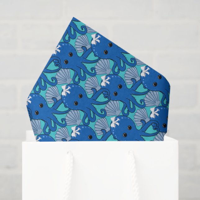 Papel De Seda Cute Kawaii Octopus & Seashell Gift Tissue Paper (Bolsa de regalo)