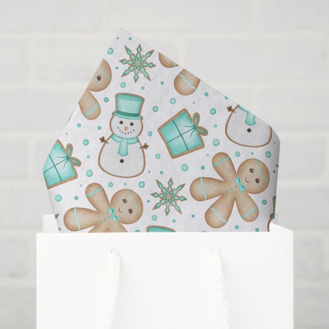 Papel De Seda Cute Kids Blue Festive Christmas Gingerbread (Bolsa de regalo)