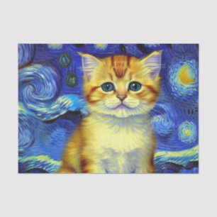 Papel De Seda Cute Kitten Starry Night Van Gogh