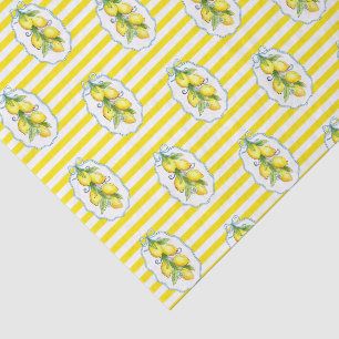 Papel De Seda Cute Limón Italiano sobre fondo de franja amarilla