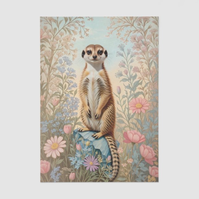 Papel De Seda Cute Little Meerkat Pastel Floral (Anverso)