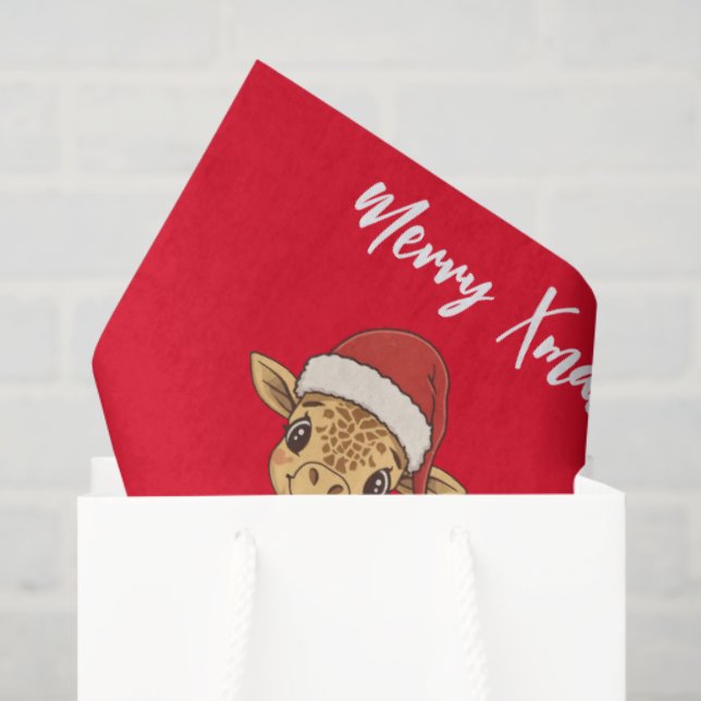 Papel De Seda Cute merry giraffe Christmas tree zoo safari Xmas  (Bolsa de regalo)