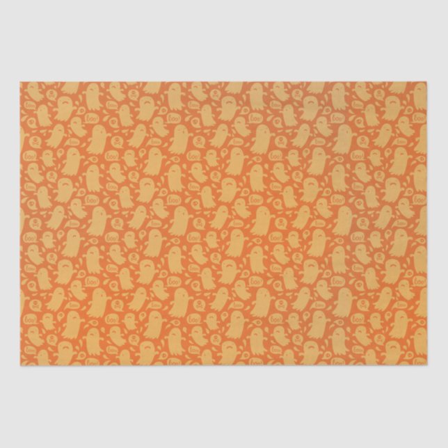Papel De Seda Cute Naranja Ghosts Halloween (Anverso)