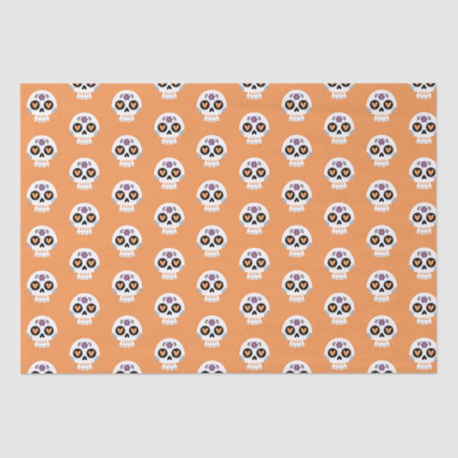 Papel De Seda Cute naranja Halloween Sugar Skull (Anverso)