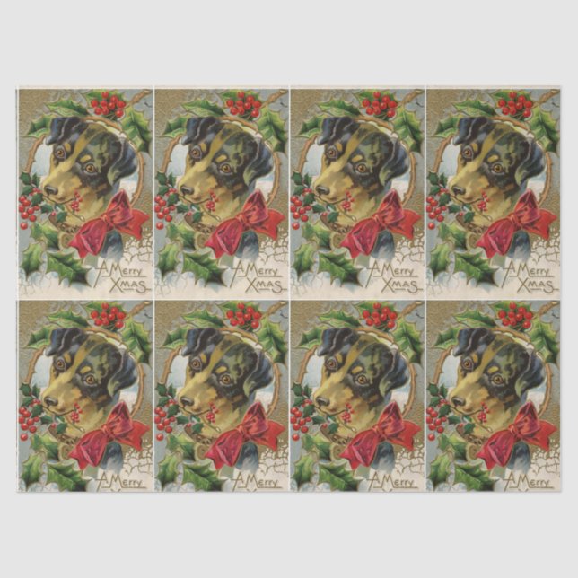 PAPEL DE SEDA CUTE NAVIDADES PERRO CON BOW ROJO Y HOLLYBERRIES (Anverso)