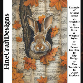 Papel De Seda Cute Otoño Asomando Conejo Efímero BK6 Decoupage