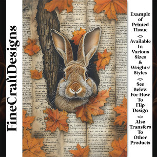 Papel De Seda Cute Otoño Asomando Conejo Efímero BK6 Decoupage