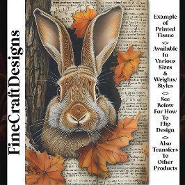 Papel De Seda Cute Otoño Asomando Conejo Efímero BK7 Decoupage