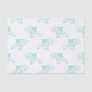 Papel De Seda Cute Pastel Green Kids Watercolor Shark