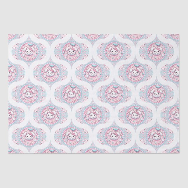 Papel De Seda Cute Pastel Kawaii Bunny Dot Mandala Retro Ogee (Anverso)