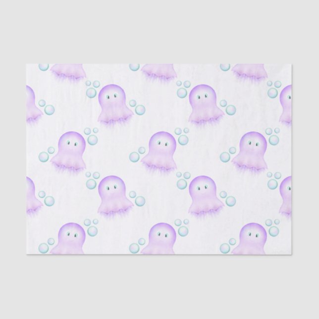 Papel De Seda Cute Pastel Niños Rosa Acuarela Jellyfish (Anverso)