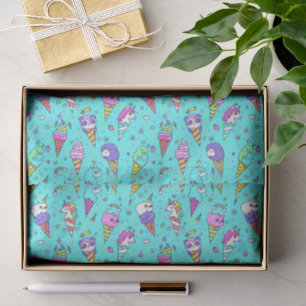 Papel De Seda Cute patrón de unicornio con helado de color cyan