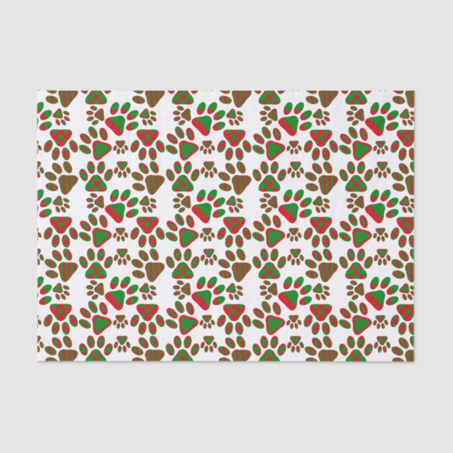 Papel De Seda Cute Paw Imprime Color Verde Rojo (Anverso)