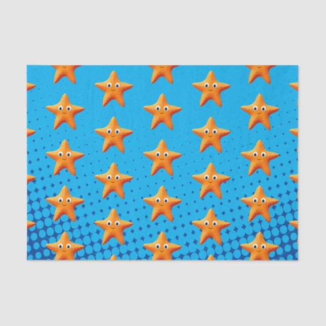 Papel De Seda Cute Personalizado Starfish Blue Ocean (Anverso)