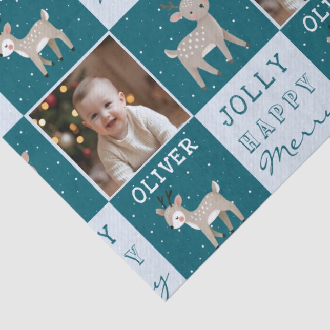 Papel De Seda Cute Personalized Baby Photo Reindeer Christmas (Detalle)
