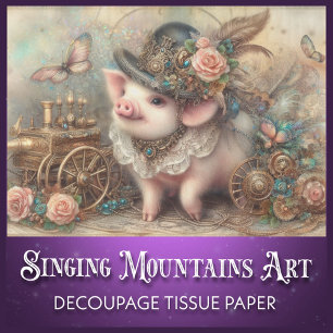 Papel De Seda Cute Pig Watercolor Victoriano Steampunk Decoupage