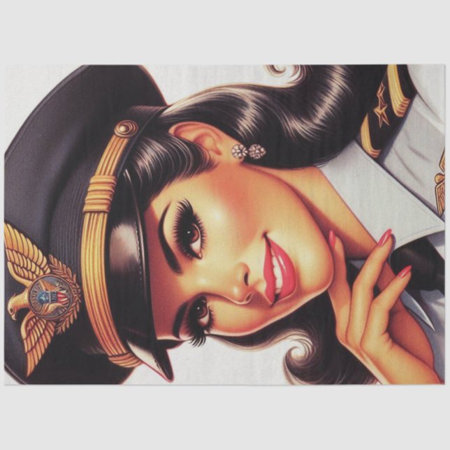 Papel De Seda Cute Pilot Military Pin-up (Anverso)