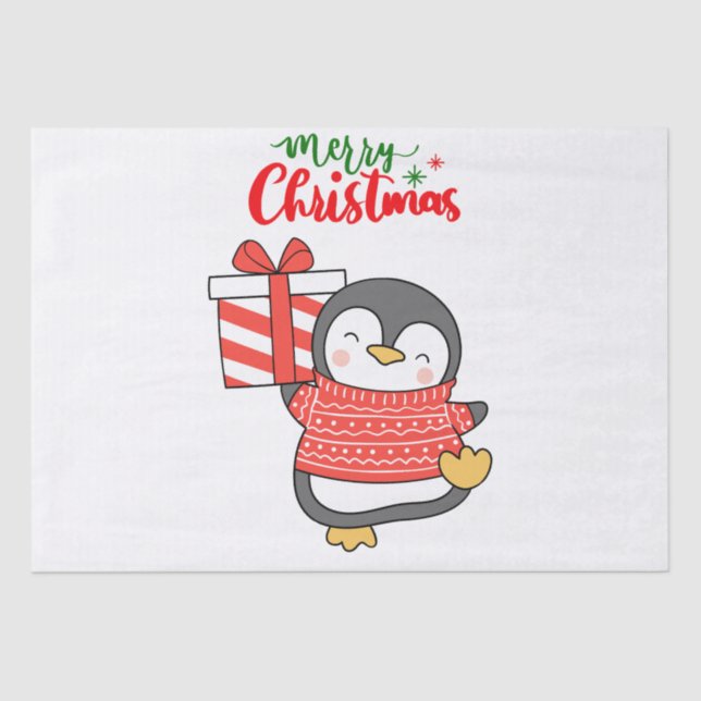 Papel De Seda Cute pingüino Feliz Navidad (Anverso)