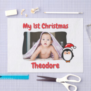 Papel De Seda Cute Pingüino Primera Navidad Personalizada Bebé