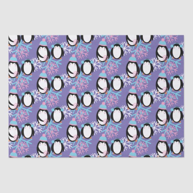 Papel De Seda Cute pingüino Snowflakes Whimsical (Anverso)