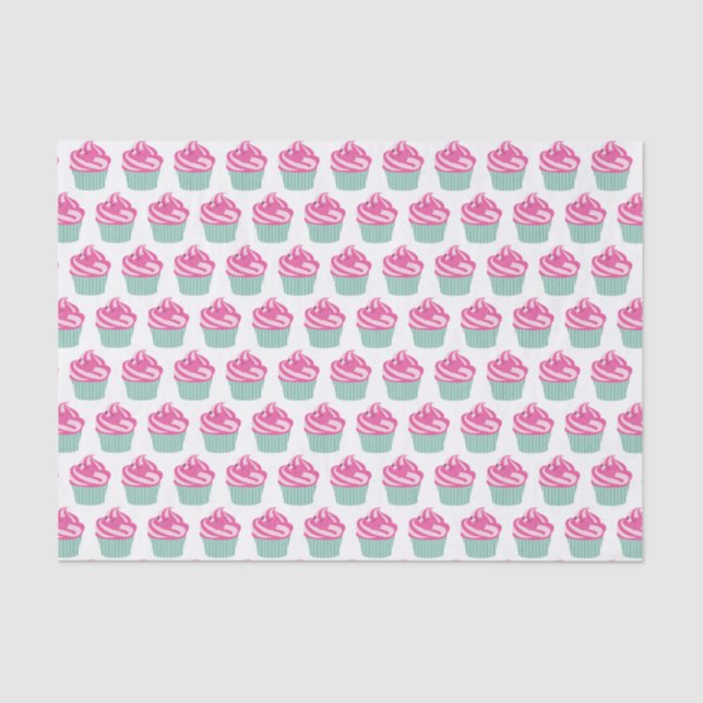 Papel De Seda Cute Pink Cupcakes Pattern Pastel Pink (Anverso)