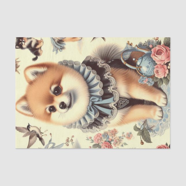 Papel De Seda Cute Pomeranian Painting (Anverso)