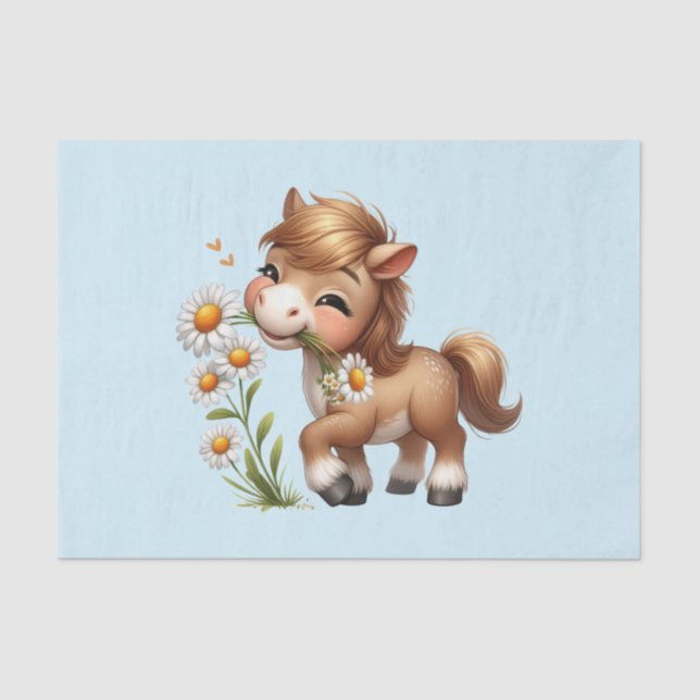 Papel De Seda Cute Pony Eating Daisies (Anverso)
