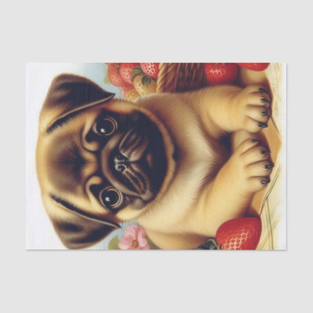 Papel De Seda Cute Pug Pintura de época (Anverso)