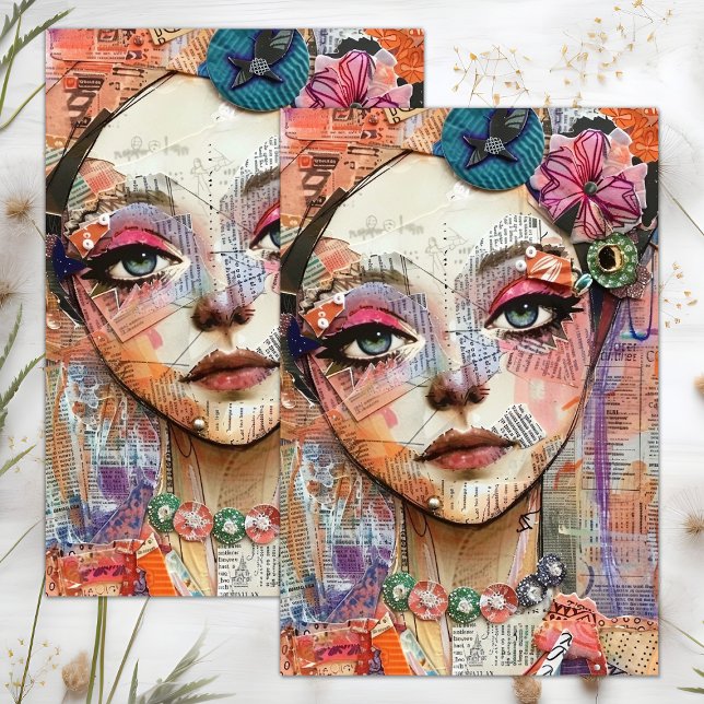 PAPEL DE SEDA CUTE QUIRKY BOHO CHICA DECOUPAGE (CUTE QUIRKY BOHO GIRL DECOUPAGE TISSUE PAPER)