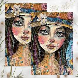 PAPEL DE SEDA CUTE QUIRKY BOHO CHICA DECOUPAGE
