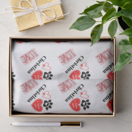 Papel De Seda Cute Red & White Paw Print Valentines Day Hearts 