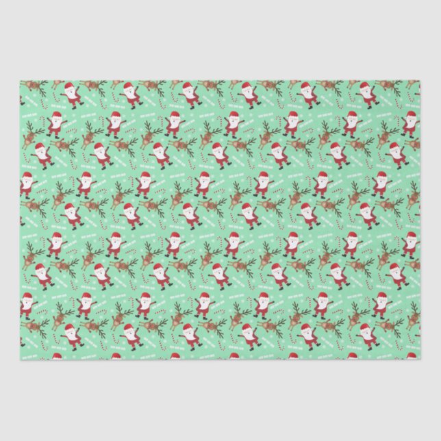 Papel De Seda Cute Reindeer Santa Claus Pattern Candy Canes (Anverso)