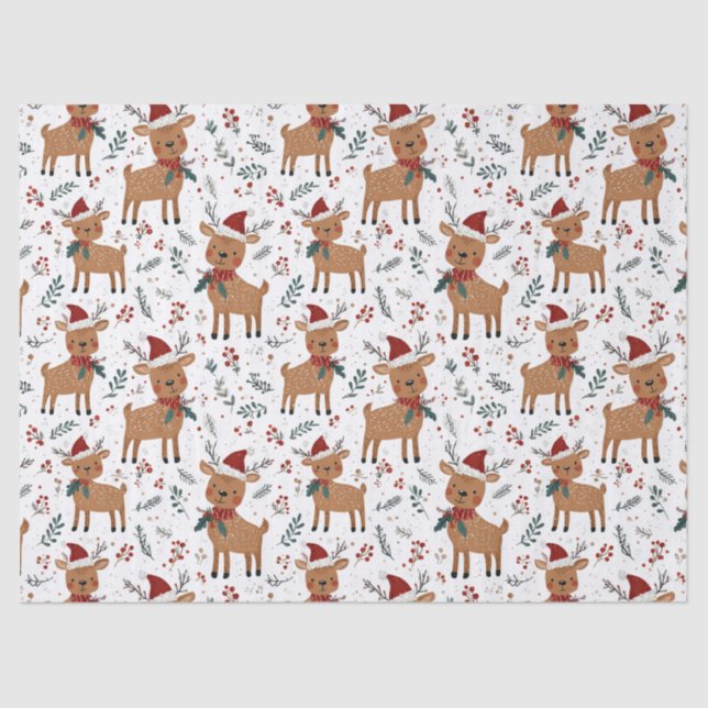 Papel De Seda Cute Retro Reindeer Christmas (Anverso)