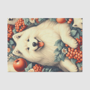 Papel De Seda Cute Samoyed Floral Pintura