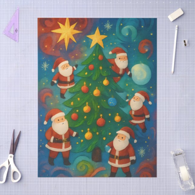 Papel De Seda Cute Santa Claus Christmas Tree Illustration (Artesanía)
