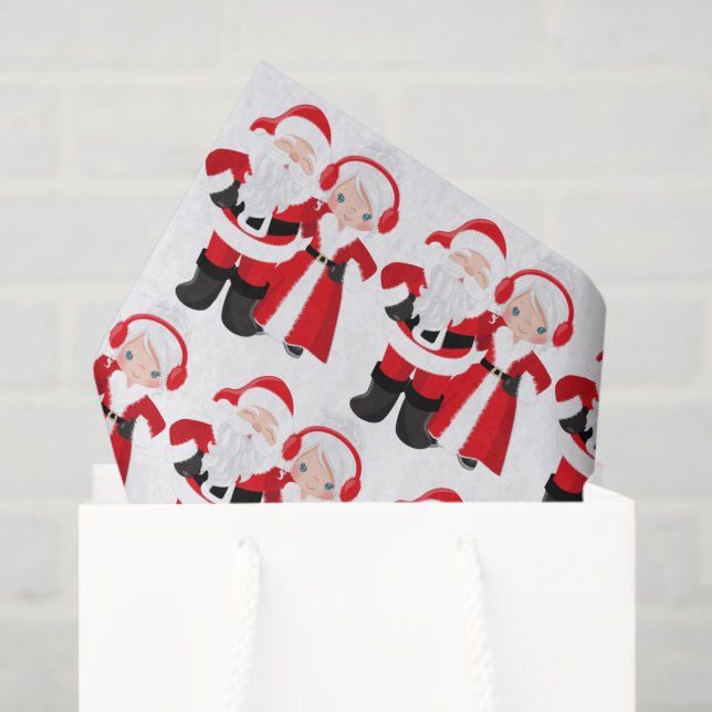 Papel De Seda Cute Santa Mrs Claus tejido fiesta de azulejos (Bolsa de regalo)