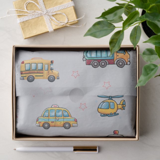 Papel De Seda Cute Service Vehicles  (Regalo )